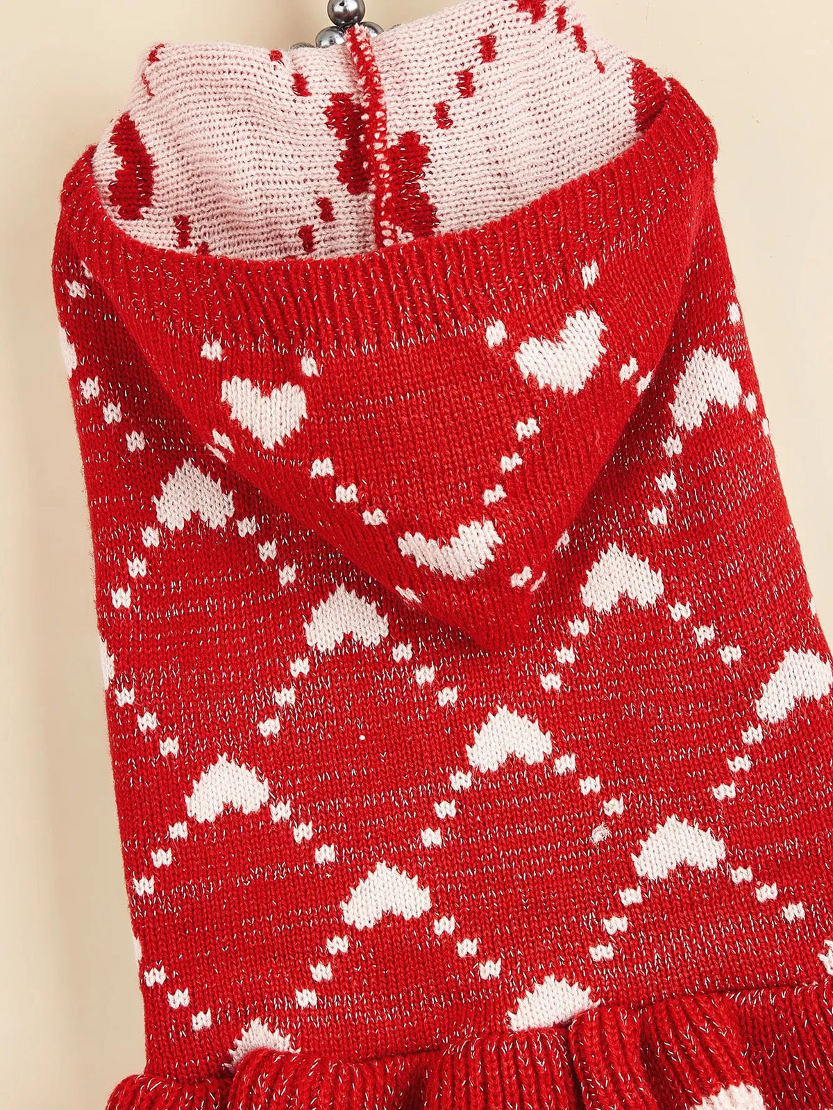 Small dog knit hoodie dress sweater with heart design in blue, gray, pink, or red, sizes XS to L