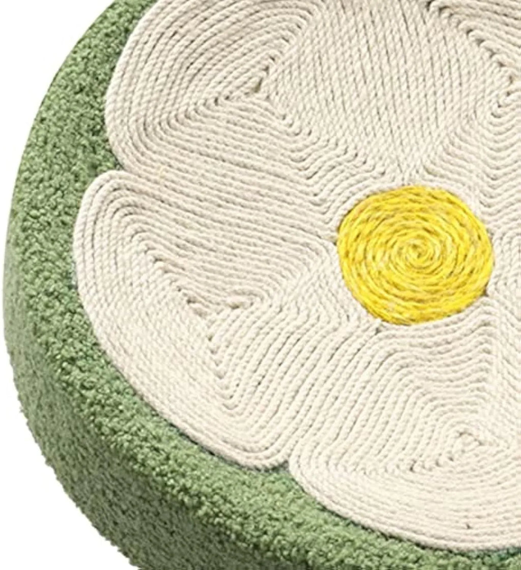 Green round sisal cat scratcher bowl lounge bed, 39cm diameter, for scratching and sleeping.