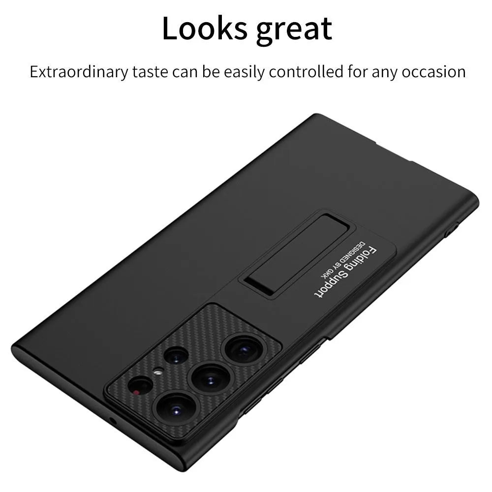 Ultra-thin PC phone case for Samsung S25 Ultra with magnetic bracket, shockproof cover in forest green.