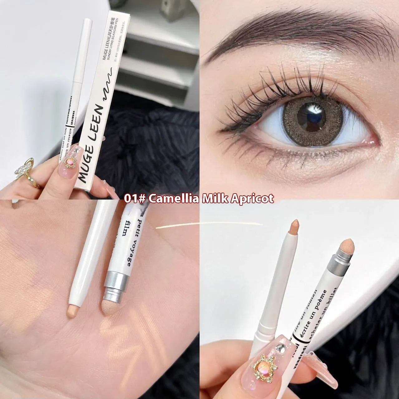 Waterproof and sweat-proof 2-in-1 eyeliner pen showing range of 15 colour shades including gold, purple, silver and brown