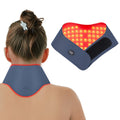 Red light therapy neck mask in dark sky blue with controller unit