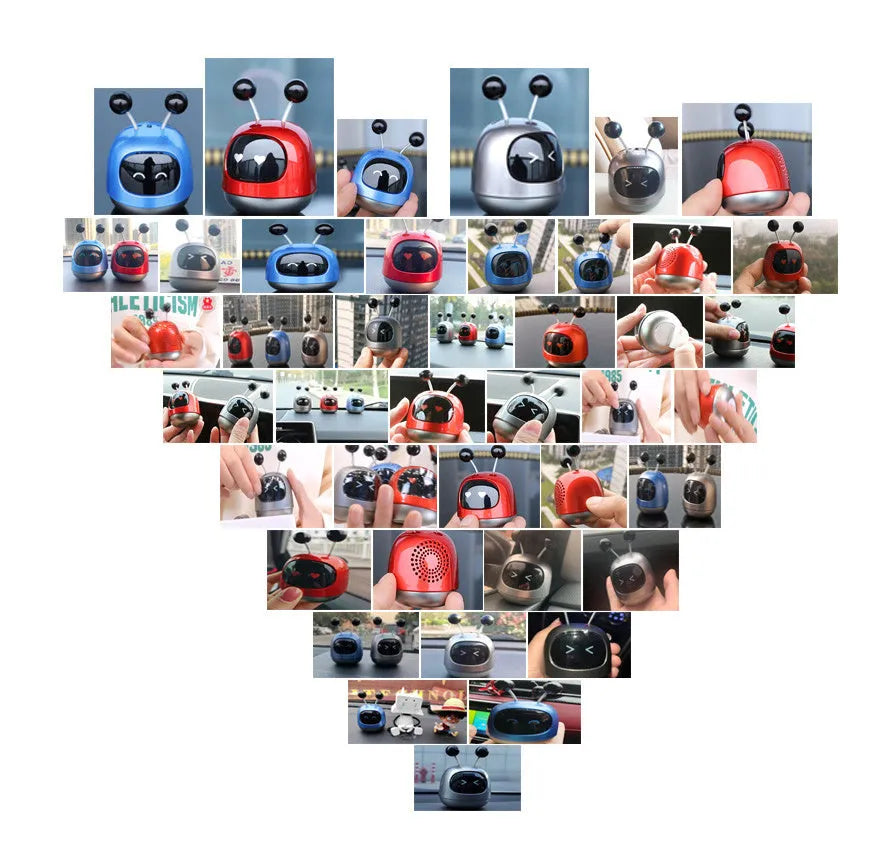Colourful robot-shaped car vent clip aromatherapy diffuser with 40ml gel capacity.