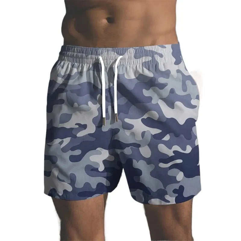 Men's polyester beach shorts in multiple colours with streetwear print design.