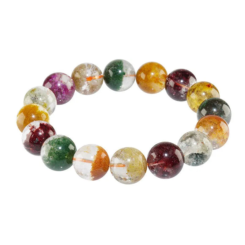 Natural four seasons colourful ghost cornucopia crystal bracelet with 10mm beads in retro ethnic style