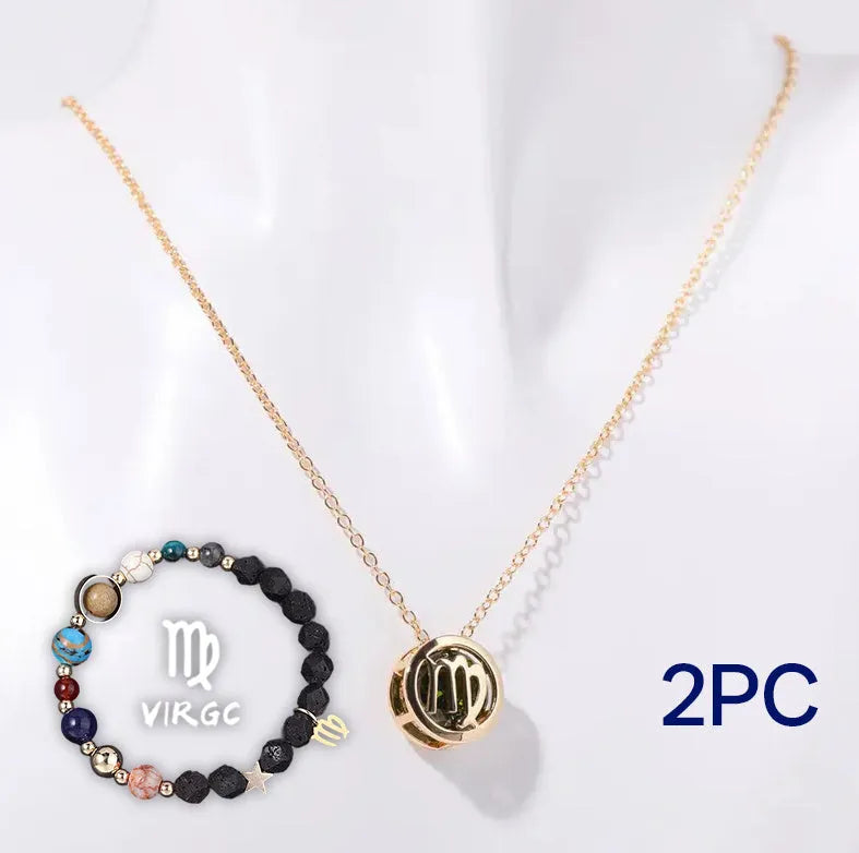 Natural stone beaded necklace and matching bracelet set on a textured background