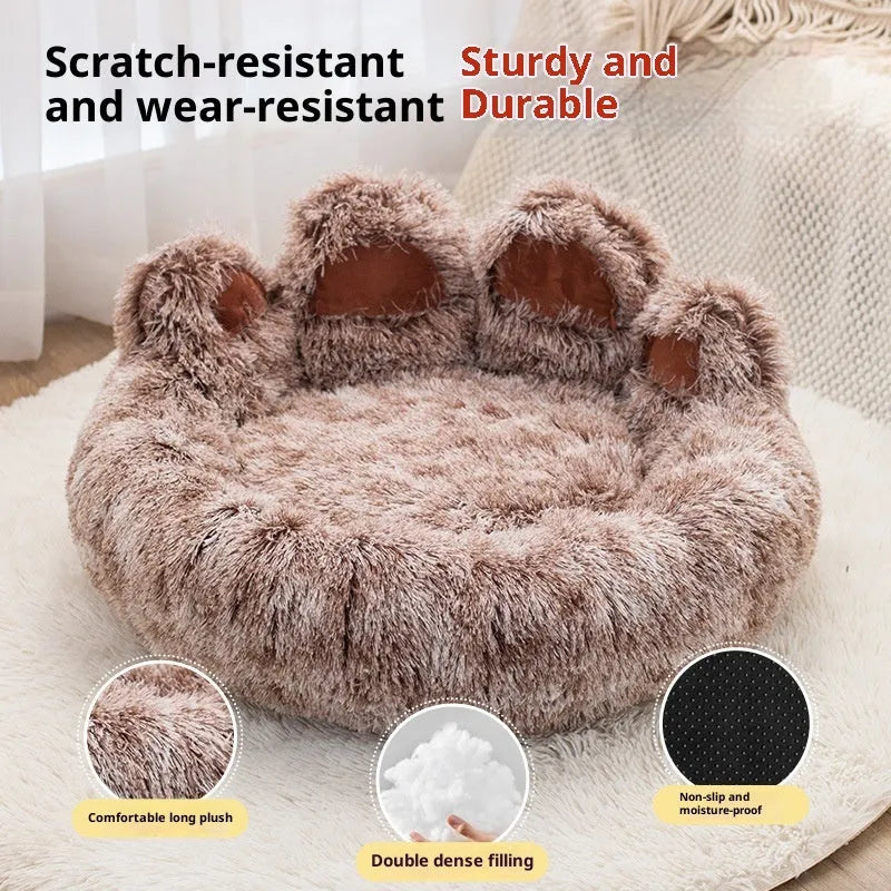 Plush two-colour thickened pet bed for dogs with hand-shaped brush nest finish in double silk gray