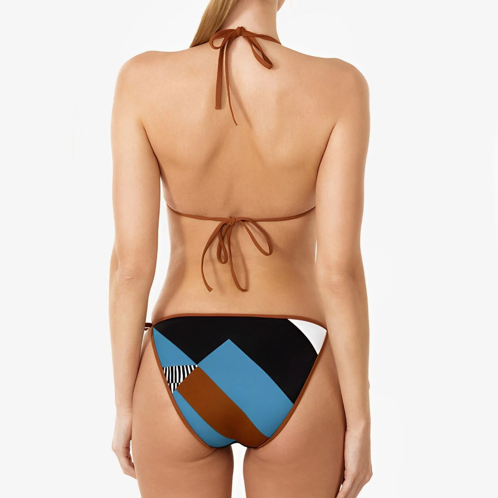 Women's skinny print split swimsuit bikini in polyester fabric with backless design