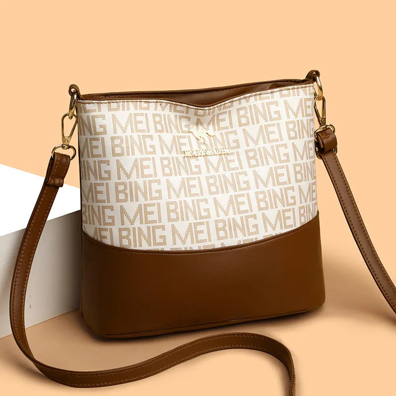 Brown soft PU leather messenger bag with internal phone and file compartments