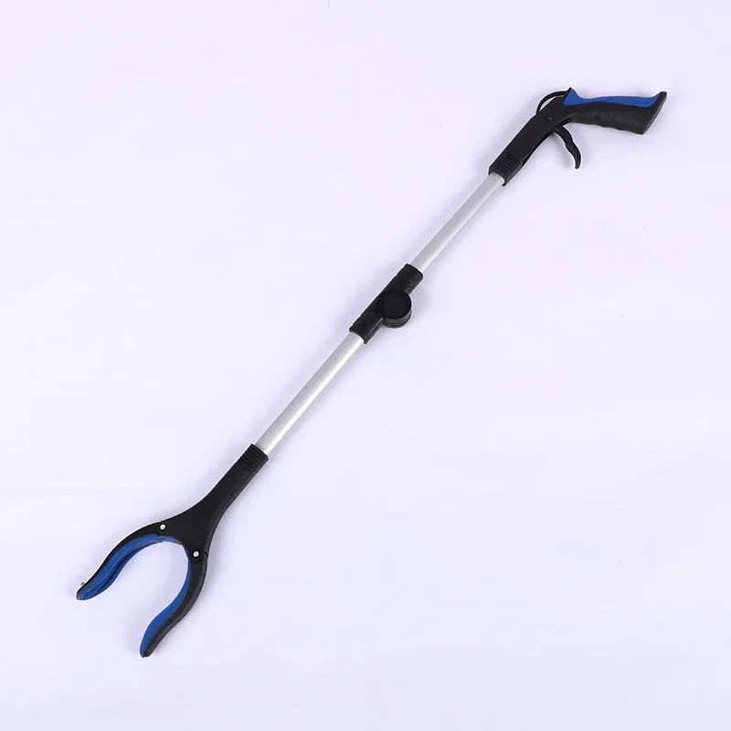 Foldable aluminium garbage clamp with blue handle extended to 80cm and folded to 42cm with magnet