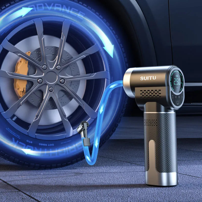 ST-5518 portable wireless car tyre inflation pump with automatic pressure monitoring and LED light