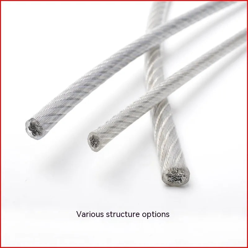 Close-up of a coiled 304 stainless steel multi-strand security cable with a coated finish.