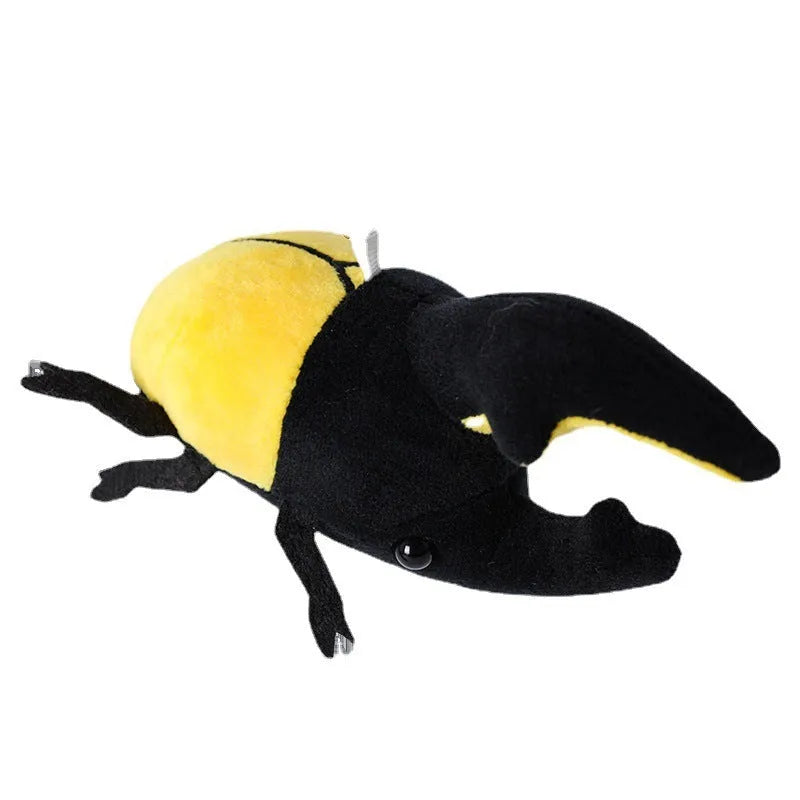 Small 10cm black plush doll of a Japanese rhinoceros beetle pendant with short pile fabric.