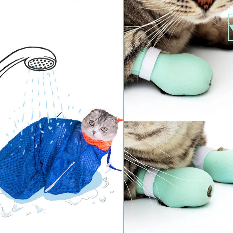 Four green silicone cat paw covers for anti-scratch protection during washing and medication