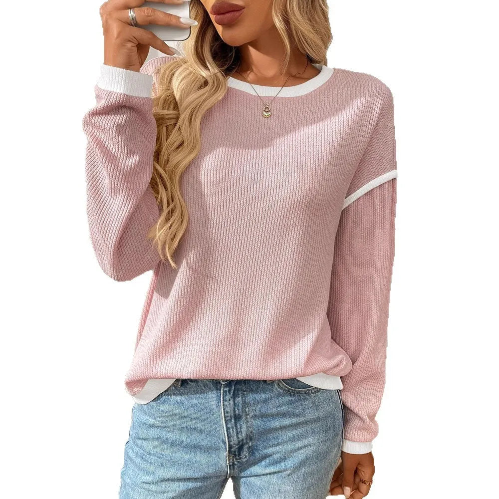 Women's loose fit polyester pullover top in multiple colour options with round neck and long sleeves
