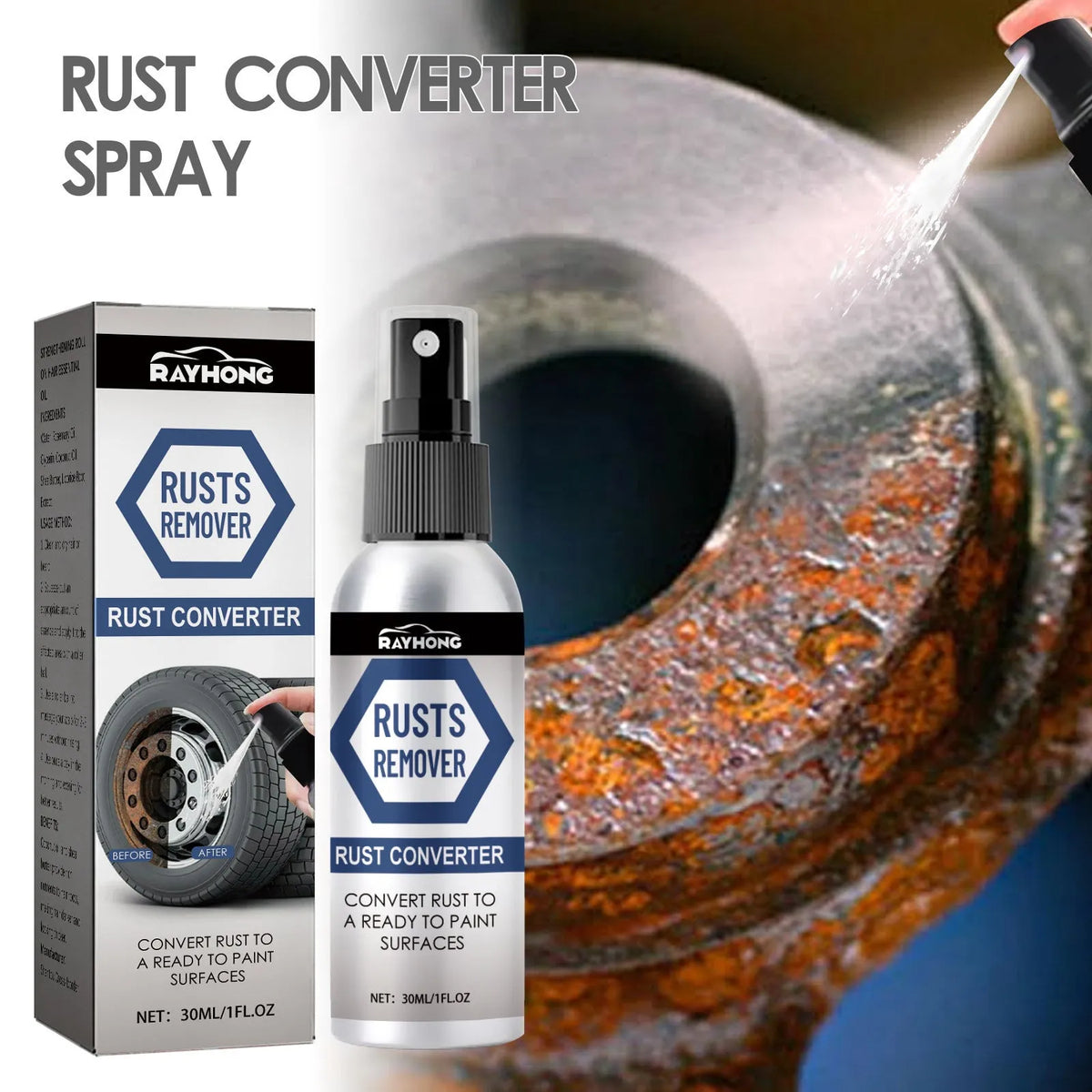 30ml anti rust conversion agent spray bottle for automobile hubs with zinc powder and corrosion inhibitor formula