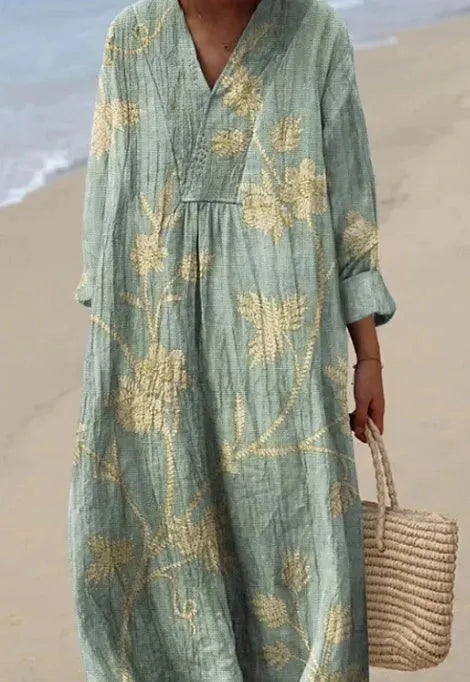 Floral printed casual dress with 3D pattern effect and princess silhouette design