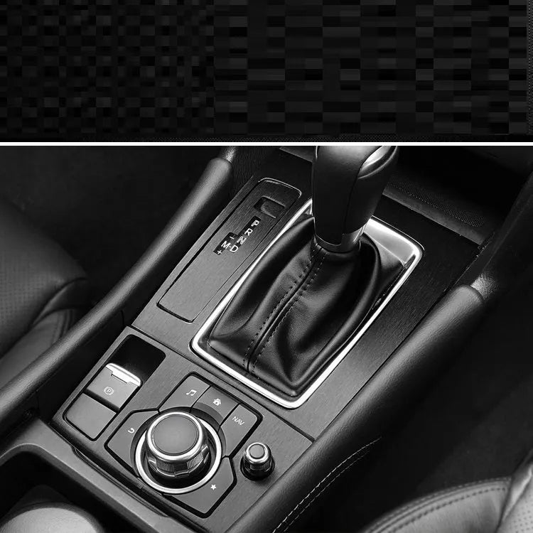 Car interior decorative film sticker kit showing dashboard and centre console pieces for automotive modification