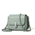 Black soft PU leather women's square shoulder bag with a silver chain strap