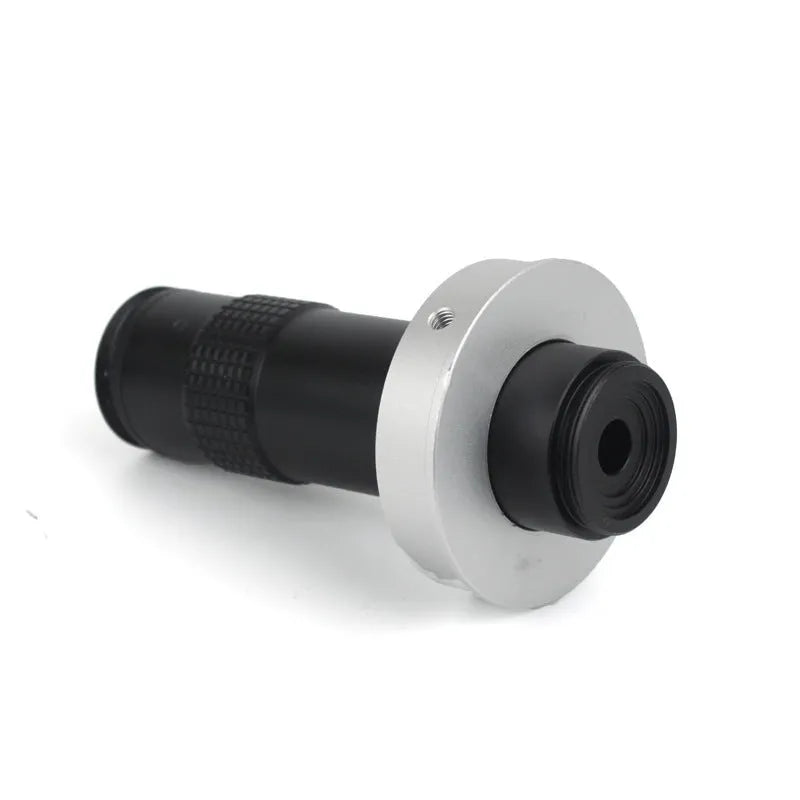 Black industrial monocular camera lens for 130x magnification with 60-300mm working distance.