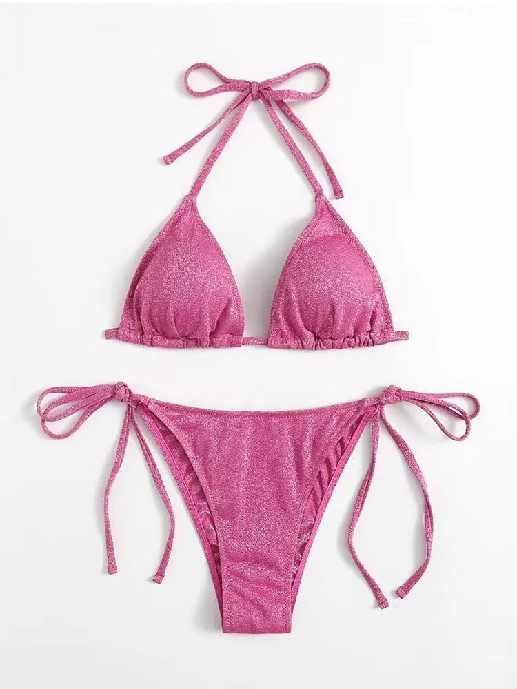 Women's bandage style bikini swimsuit with split briefs in various colours