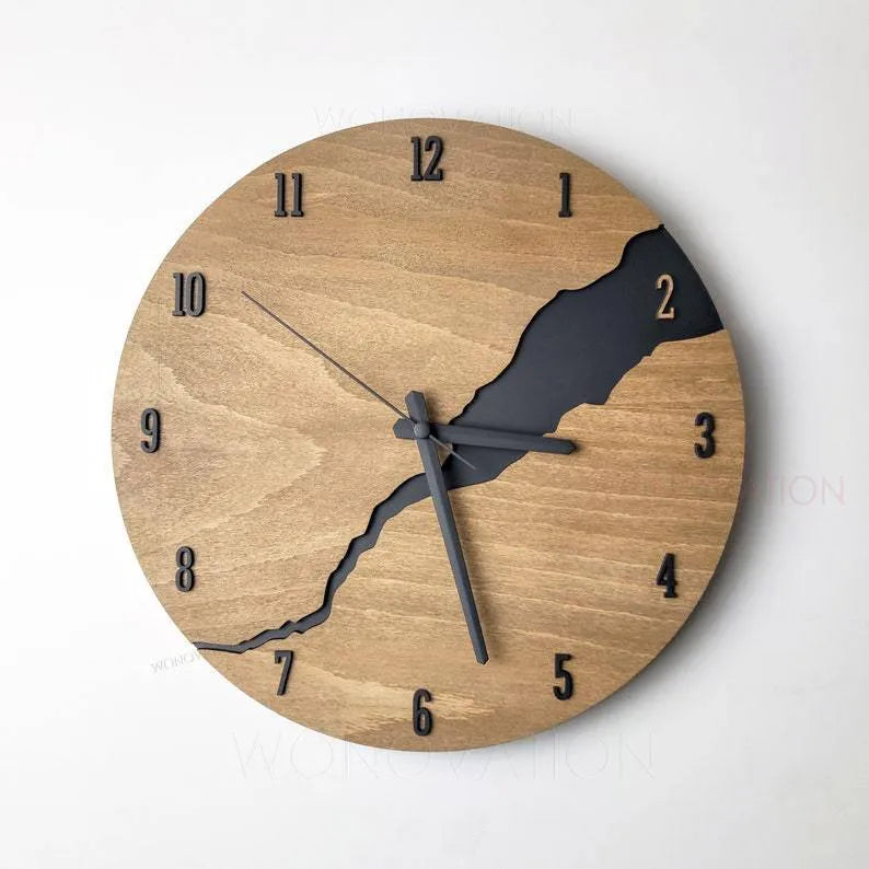 Modern wooden wall clock with crackle design in one of five colour options