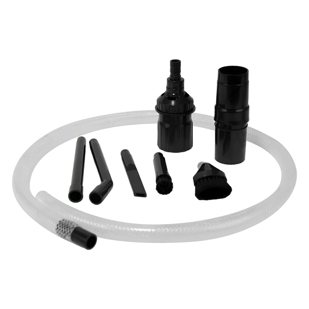 Eight-piece multifunctional vacuum cleaner suction head accessory set with tool kit for small areas.