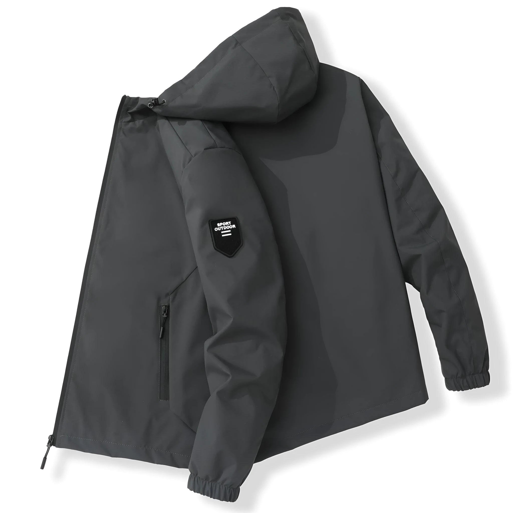 Men's polyester long sleeve outdoor wild jacket in spring and autumn, available in black, grey, and ivory white