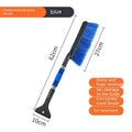 Blue telescopic car snow brush and ice scraper with a wide snow plough blade for winter car cleaning