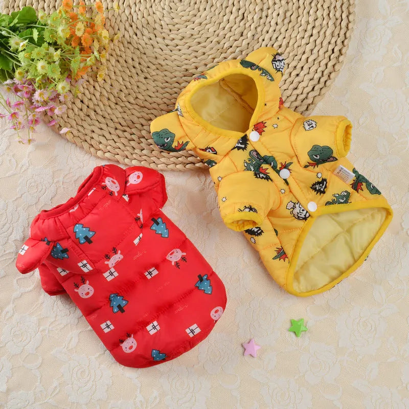 Small dog wearing bread down cotton jacket in bright colour for casual warm pet wear