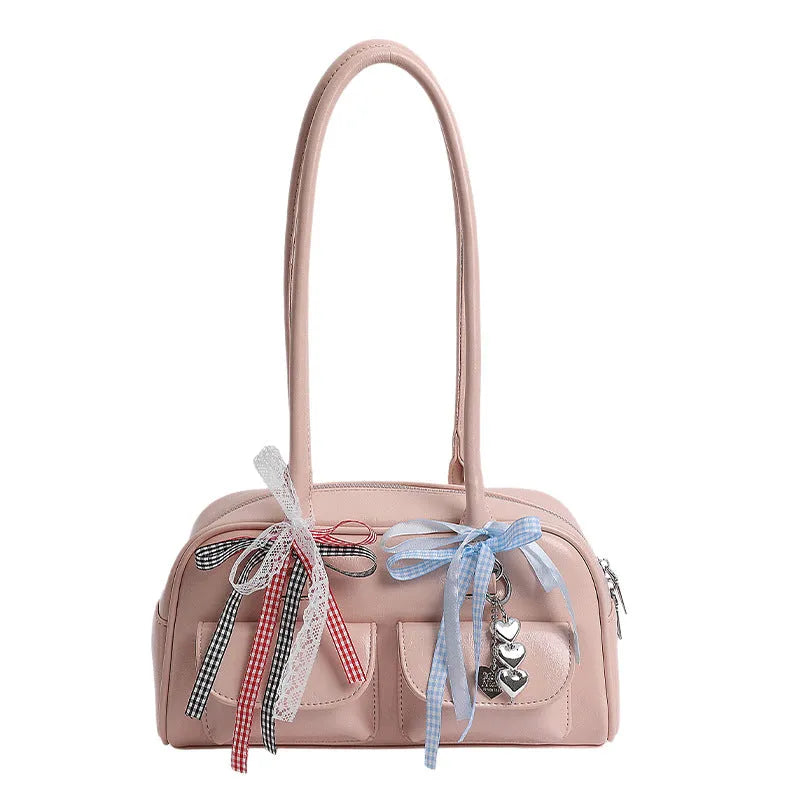 Niche single shoulder bag for women in PU pillow shape, showing internal pockets and available colour options