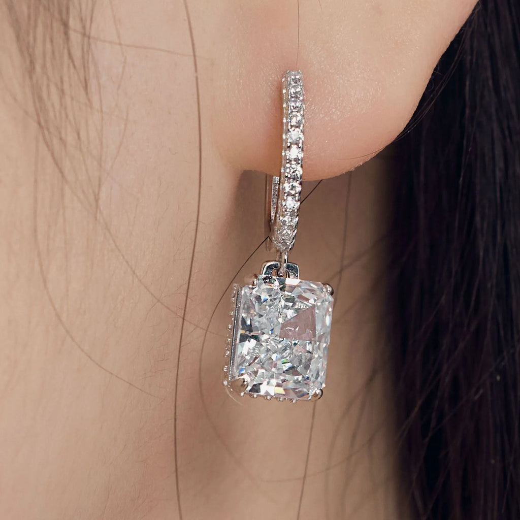 S925 fine silver lock stud earrings quadrilateral geometry electroplated finish