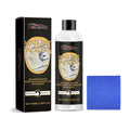 Car headlight polishing kit with 100ml solution bottle and microfibre towel for lens restoration