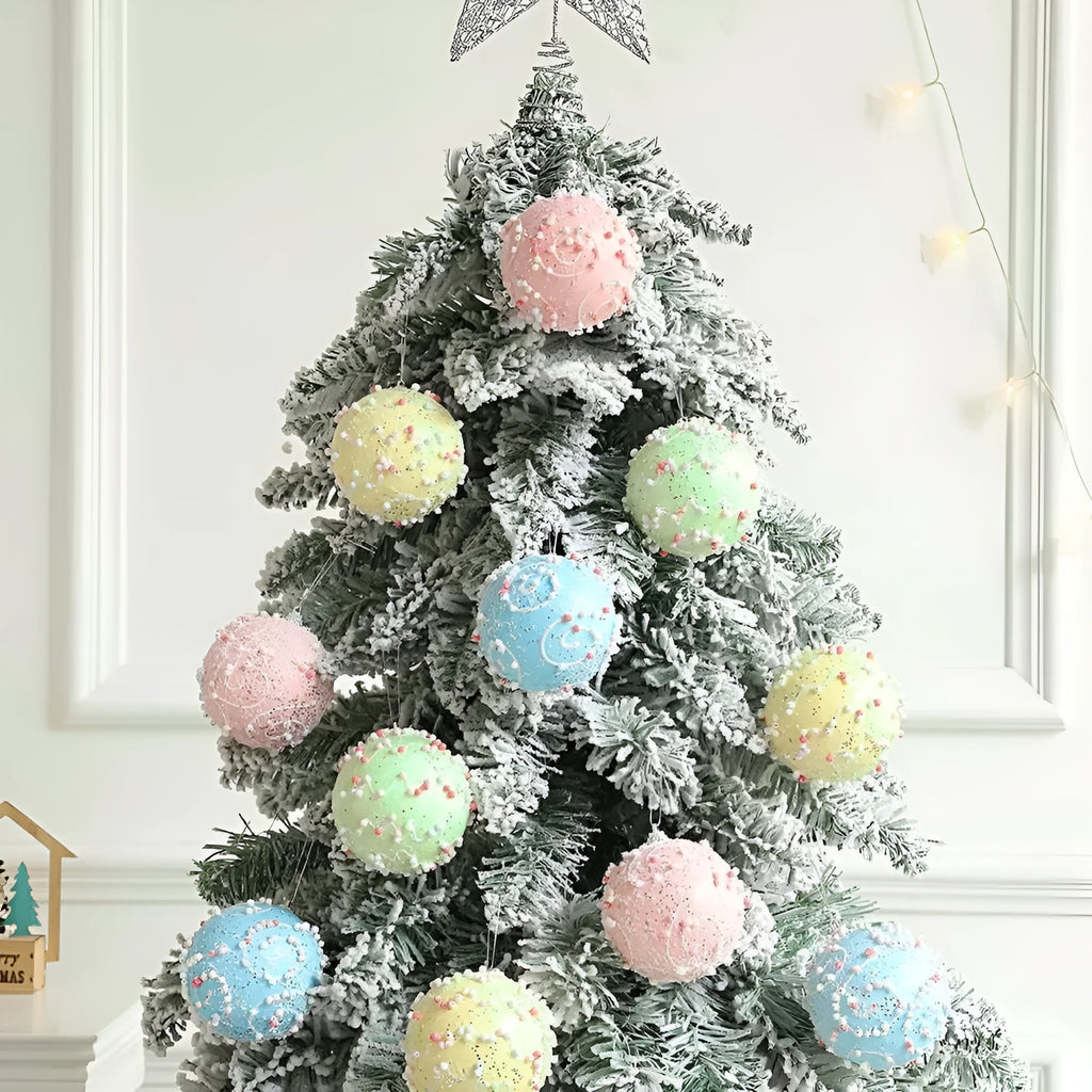 Set of colourful Christmas macaron ball foam pendants in 6cm and 8cm sizes