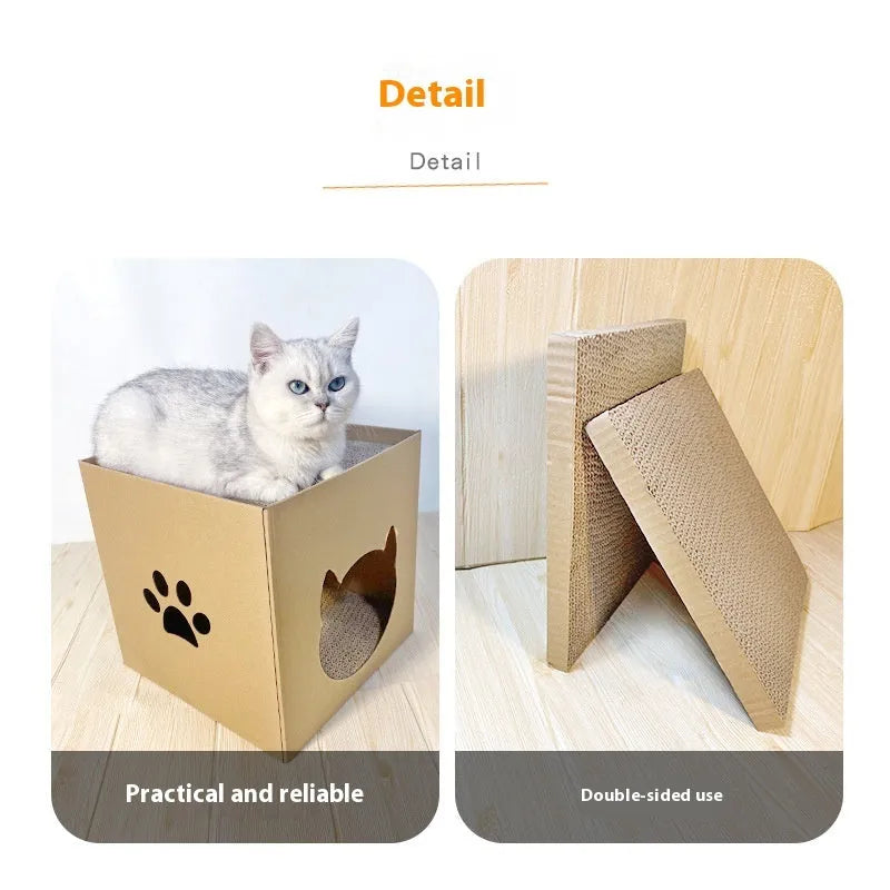 Pet milk carton style corrugated paper cat scratch board measuring 30cm cube