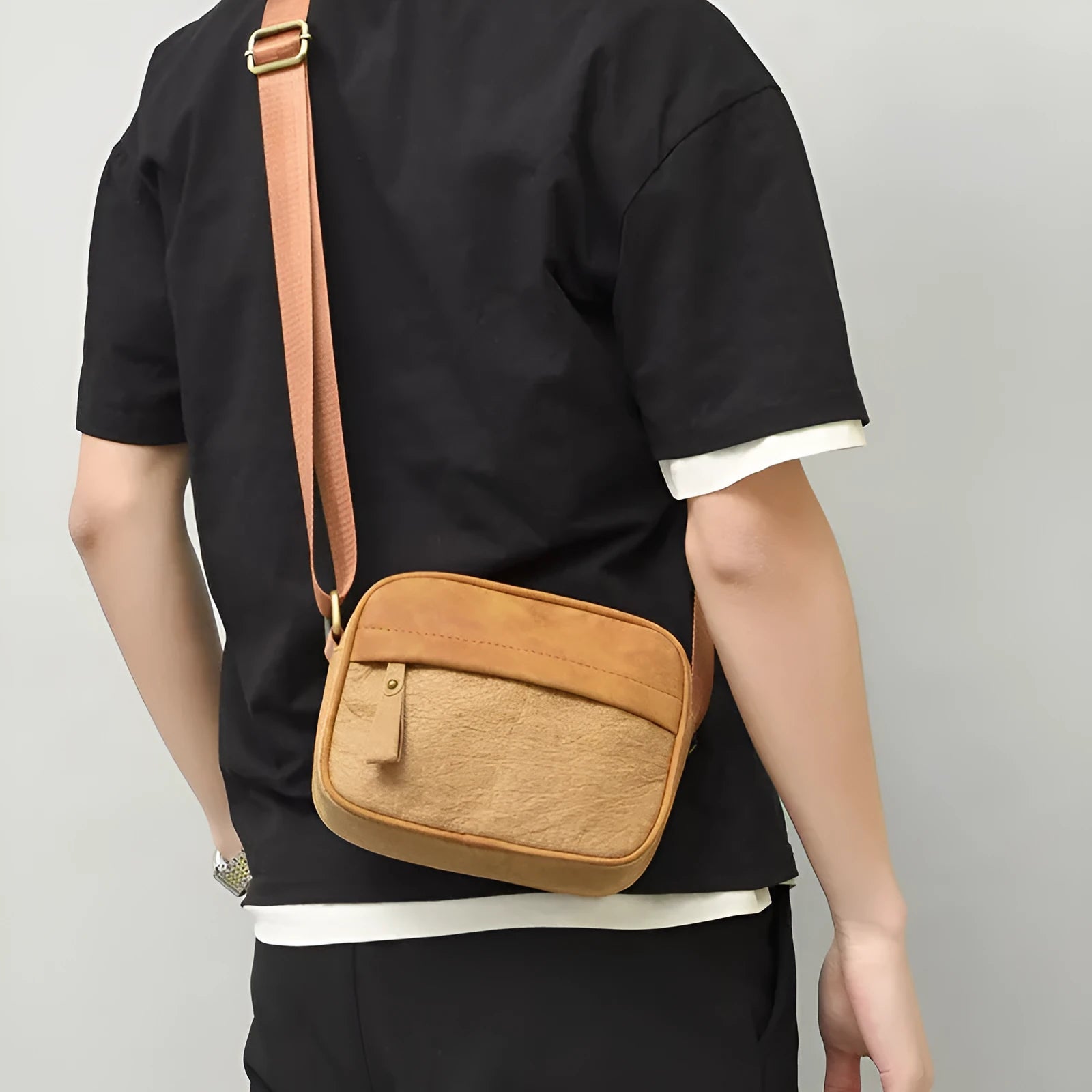 Men's retro style crossbody bag in waterproof paper material with crossbody strap