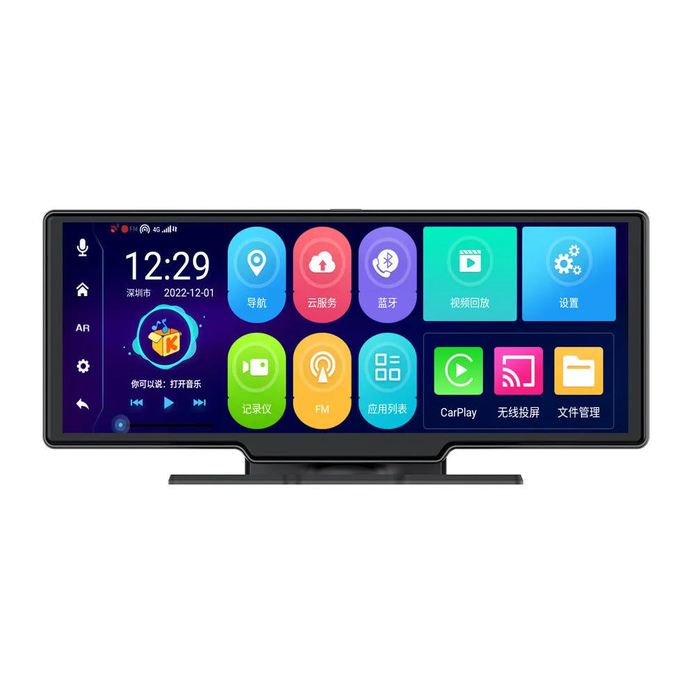 10-inch dashboard driving recorder with touchscreen display showing navigation map