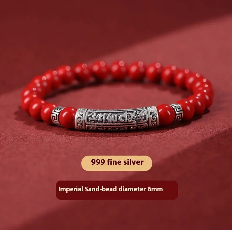 Cinnabar sandstone bracelet with manual craftsmanship in national style design