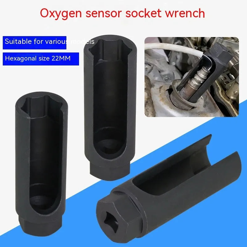 Black chromium vanadium steel oxygen sensor sleeve tool for 22mm fittings.