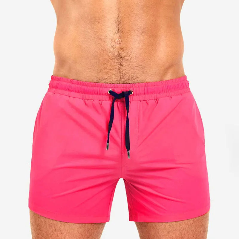 Men's solid colour polyester sports shorts with mesh lining in army green