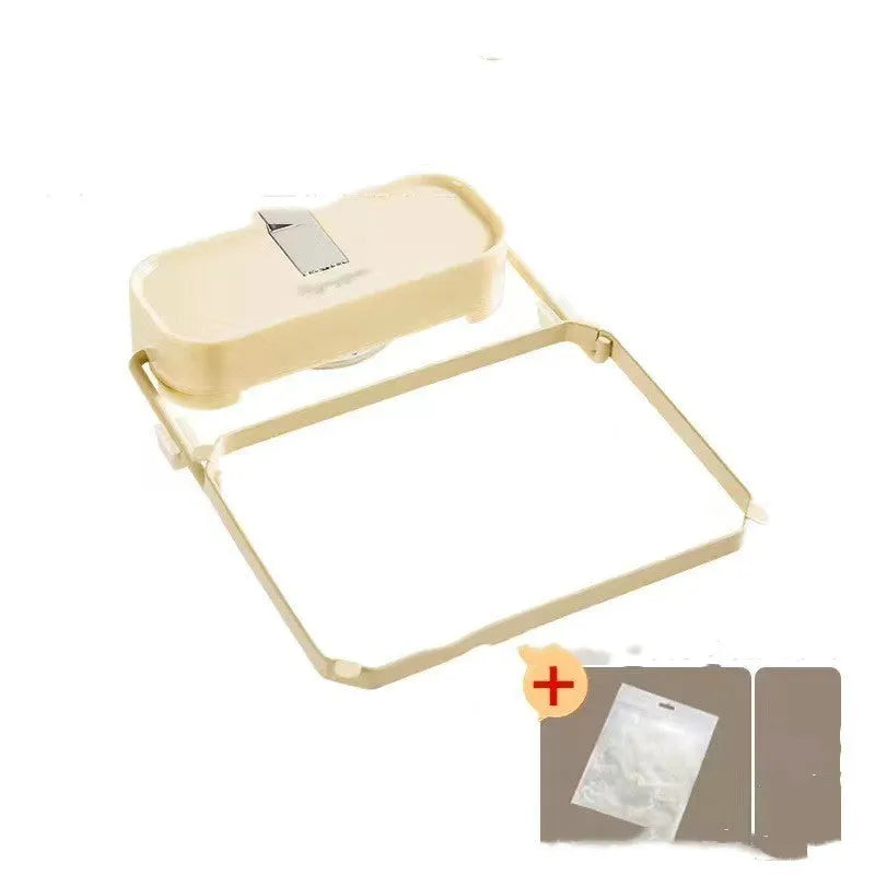 Dark green gold kitchen sink filter rack with suction cups and disposable filter screens on stainless steel sink