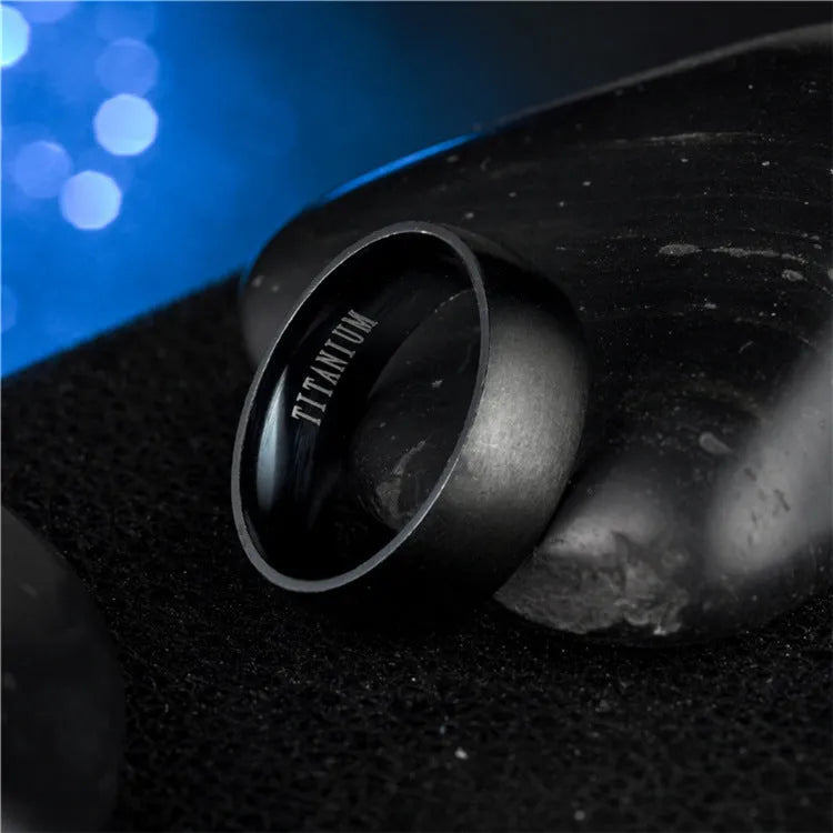 Black titanium steel ring with simple U shape, unisex stainless steel band, sizes 6 to 13