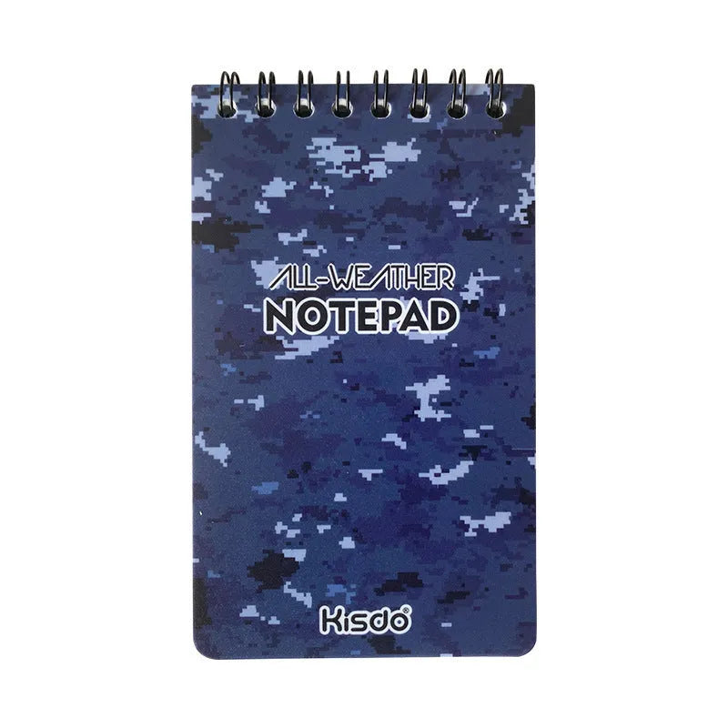 Waterproof spiral-bound office notepad showing stone paper pages and PP cover in camouflage pattern colour