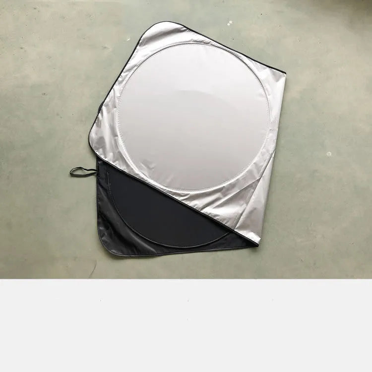 Silver tape car sunshade measuring 190x90cm folded with cloth storage bag