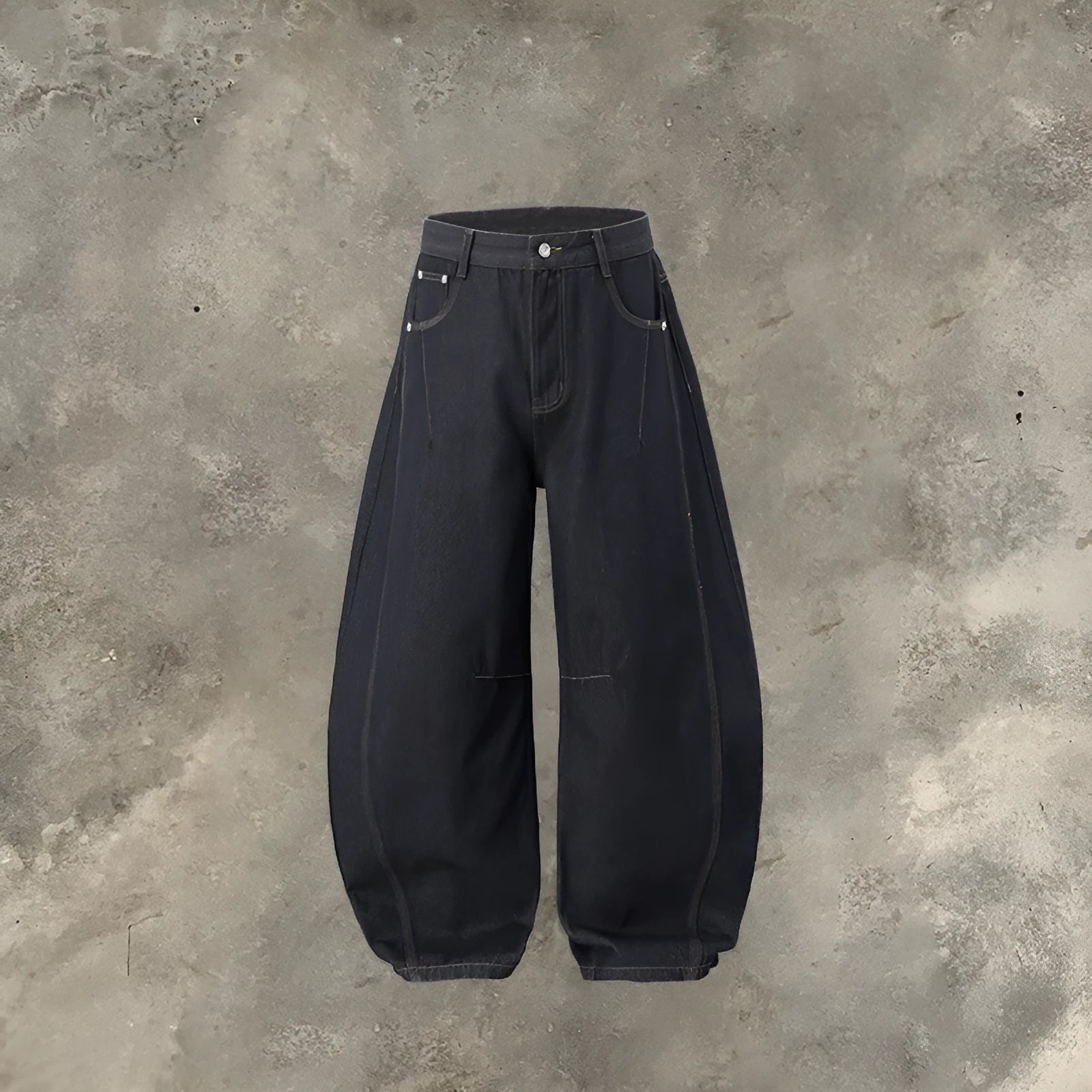 Men's wide-leg denim trousers in original cow colour cotton fabric showing American casual styling