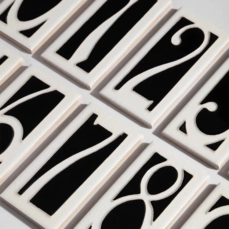 Handmade retro enamel ceramic doorplate sign showing size and one style example.