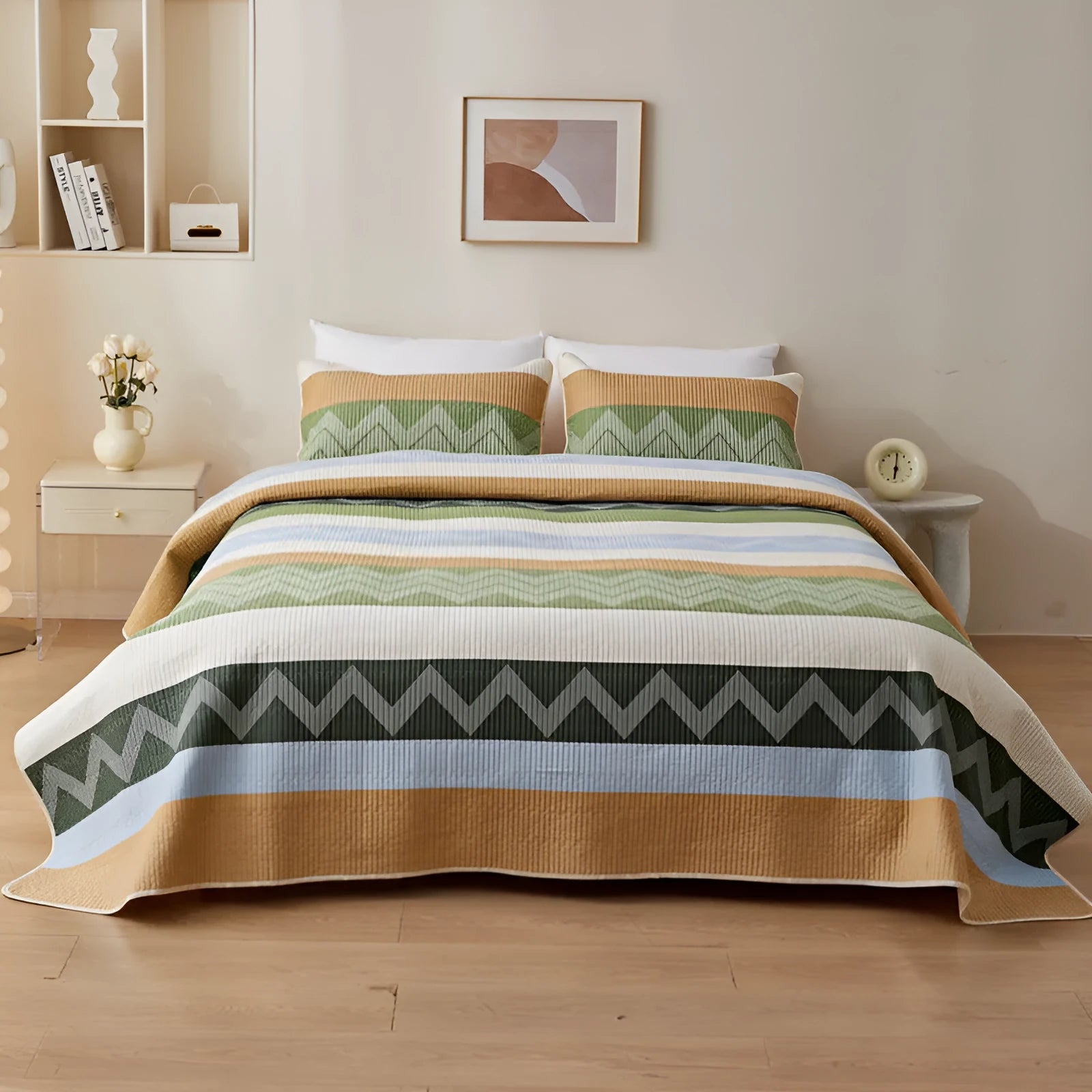 Pure cotton printed bed sheet set in modern simple style with reactive dye patterns