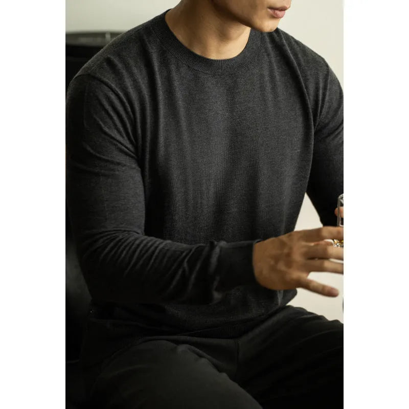 Men's thin knitted long sleeve pullover jumper in dark heather gray, regular fit, wool silk blend