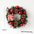 PVC Christmas door hanging wreath with red gift bag design and vine rattan details, 35cm diameter