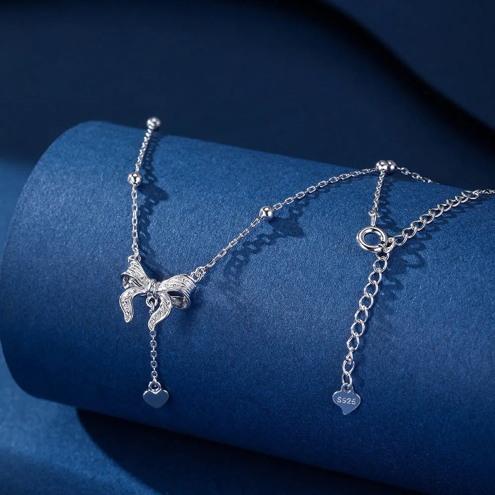S925 silver necklace with butterfly and heart pendant on an adjustable O-ring chain