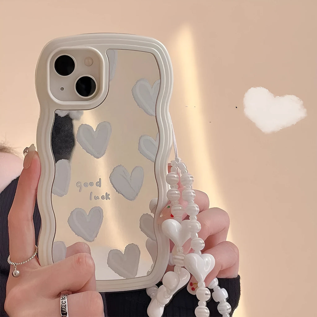 White wave edge mirror heart silicone phone case for Samsung Galaxy S24 S21 Ultra S23 S22 S20 Plus